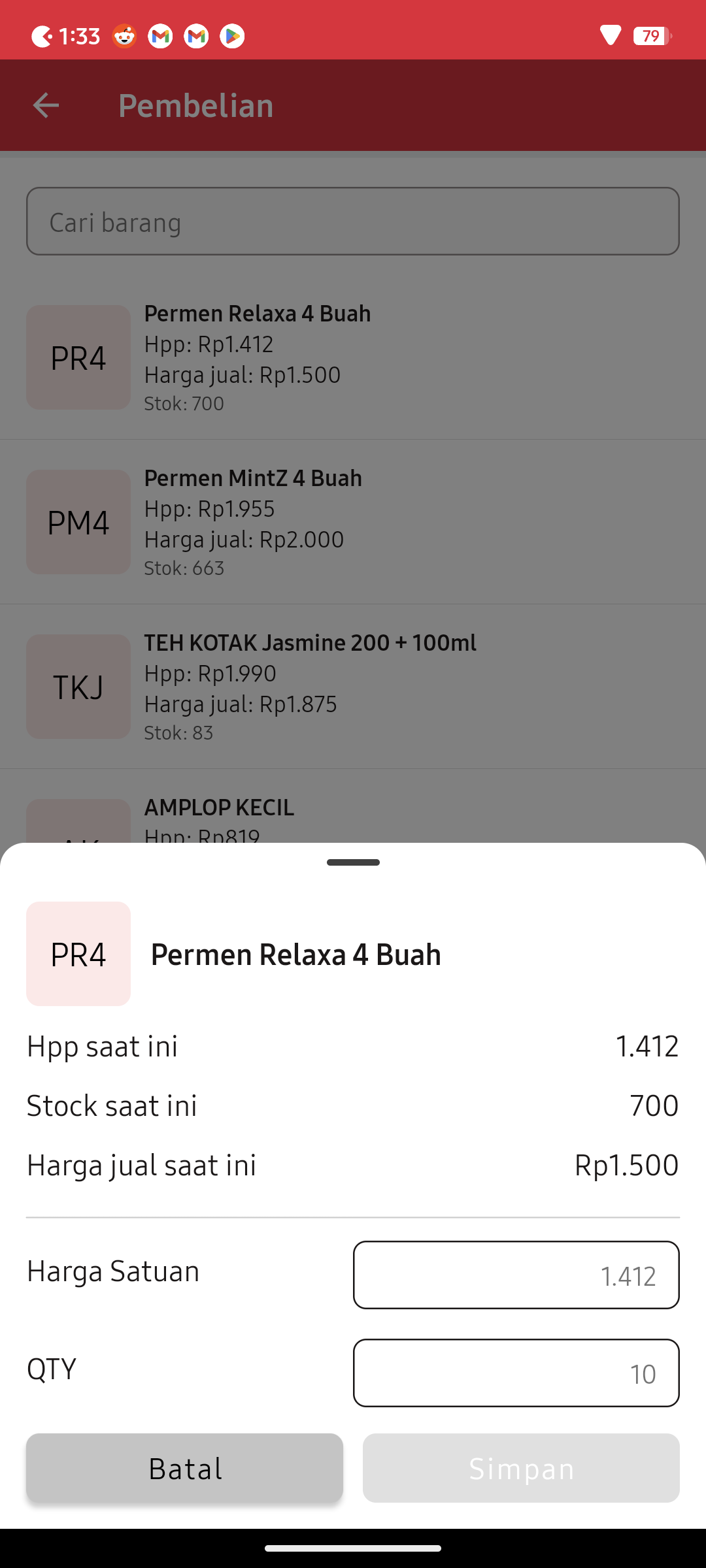 Screenshoot input cart stock buying