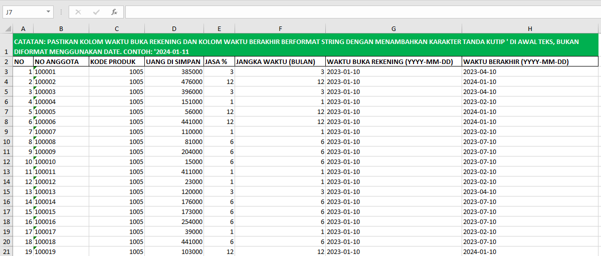 Screenshot Excel Migration Sheet Deposit