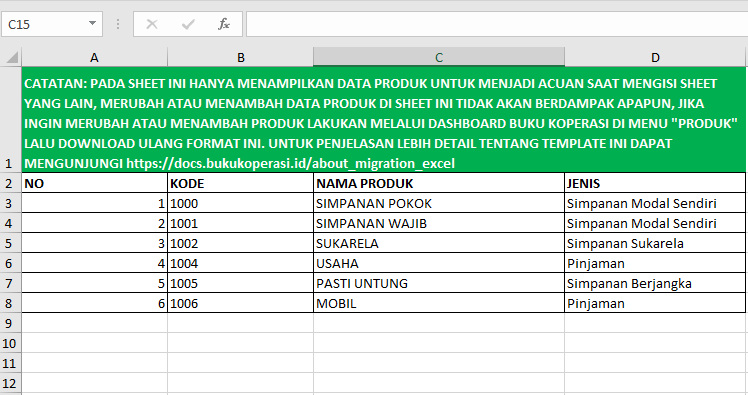 Screenshot Excel Migration Sheet Product