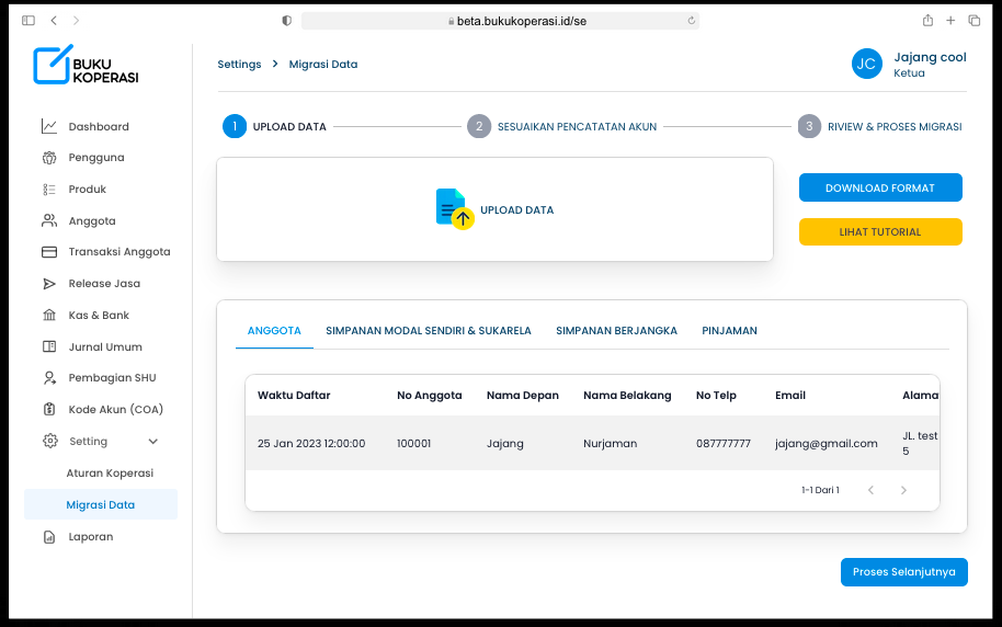 Screenshot Migrasi Data Setelah Upload