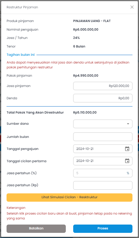 Screenshot Loan Transaction