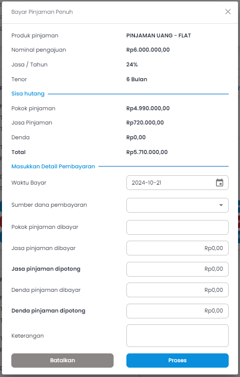 Screenshot Loan Transaction