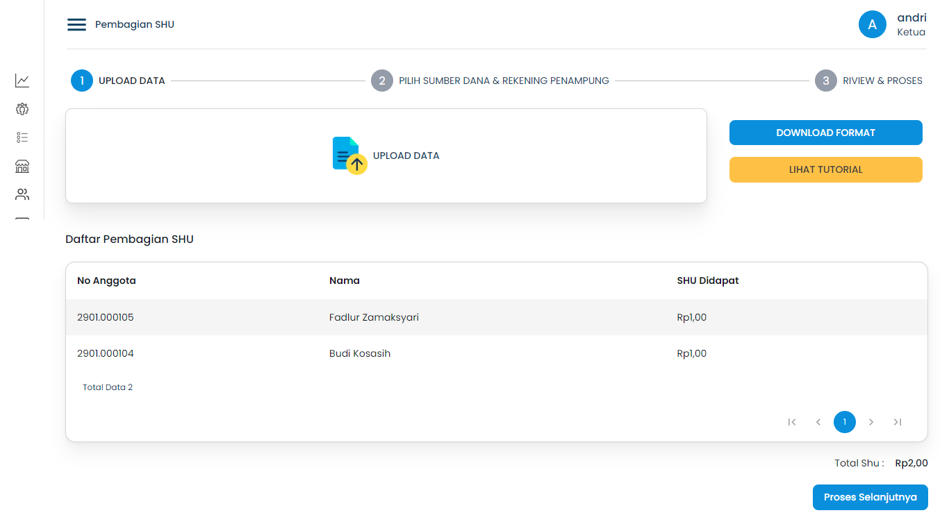 Screenshot Step 1 SHU Distribution