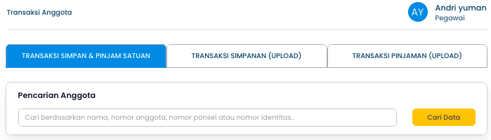 Screenshot Tabs Transaksi Member