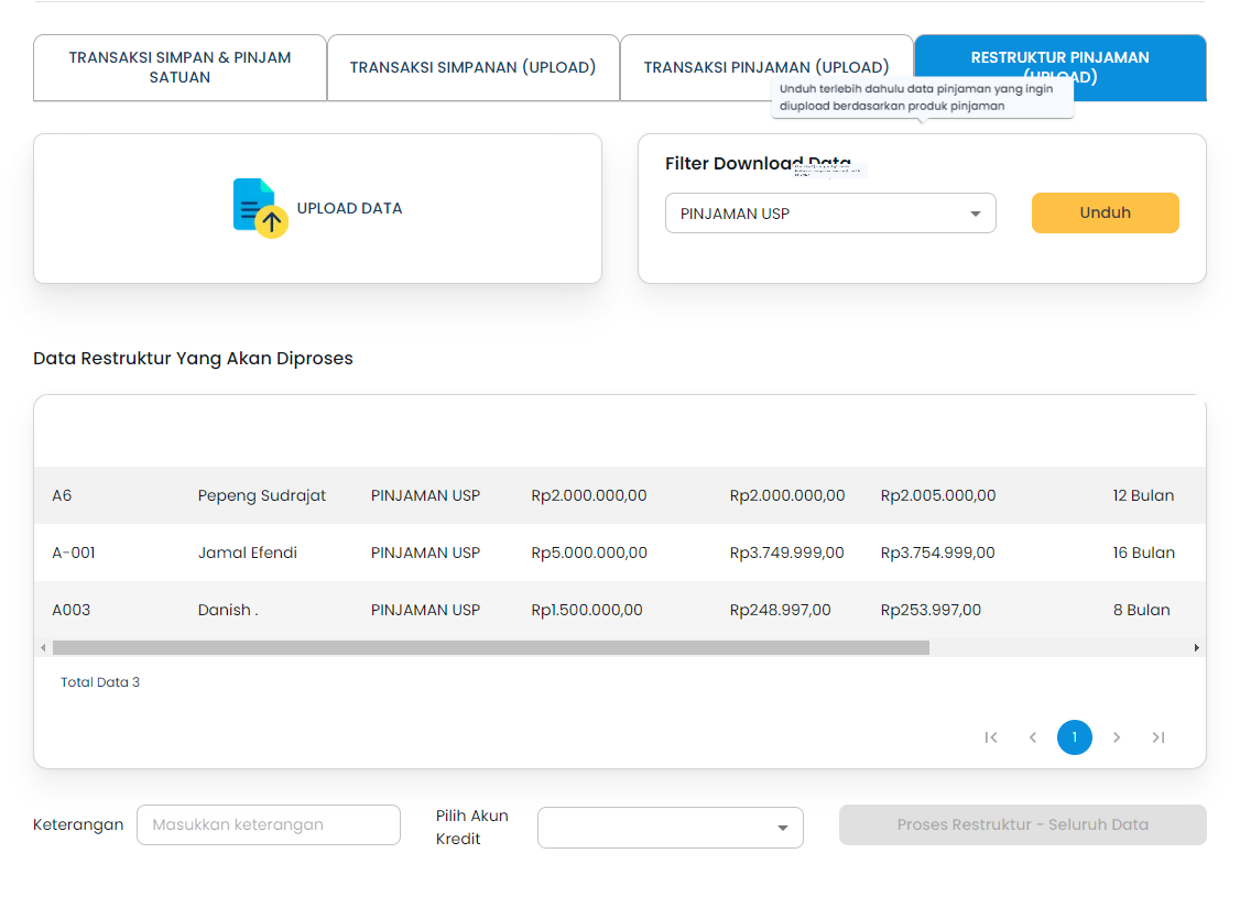 Screenshot Excel Upload Restruktur Pinjaman